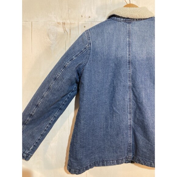 J Crew Jean Trucker Jacket Sherpa Lined Women’s Medium Blue Denim Button Up - Picture 7 of 9